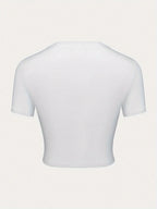 Sexy Y2K Short Sleeve Crop Top Letter Print Crew Neck T-shirt for Spring & Summer Women's Clothing Cropped