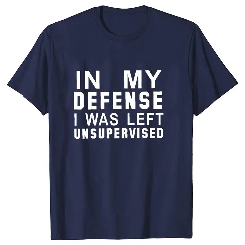 In My Defense I Was Left Unsupervised Tshirts Women Grunge Y2K Tops Funny Graphic Tees 2000s Clothes for Lady Girl Tops Hipster