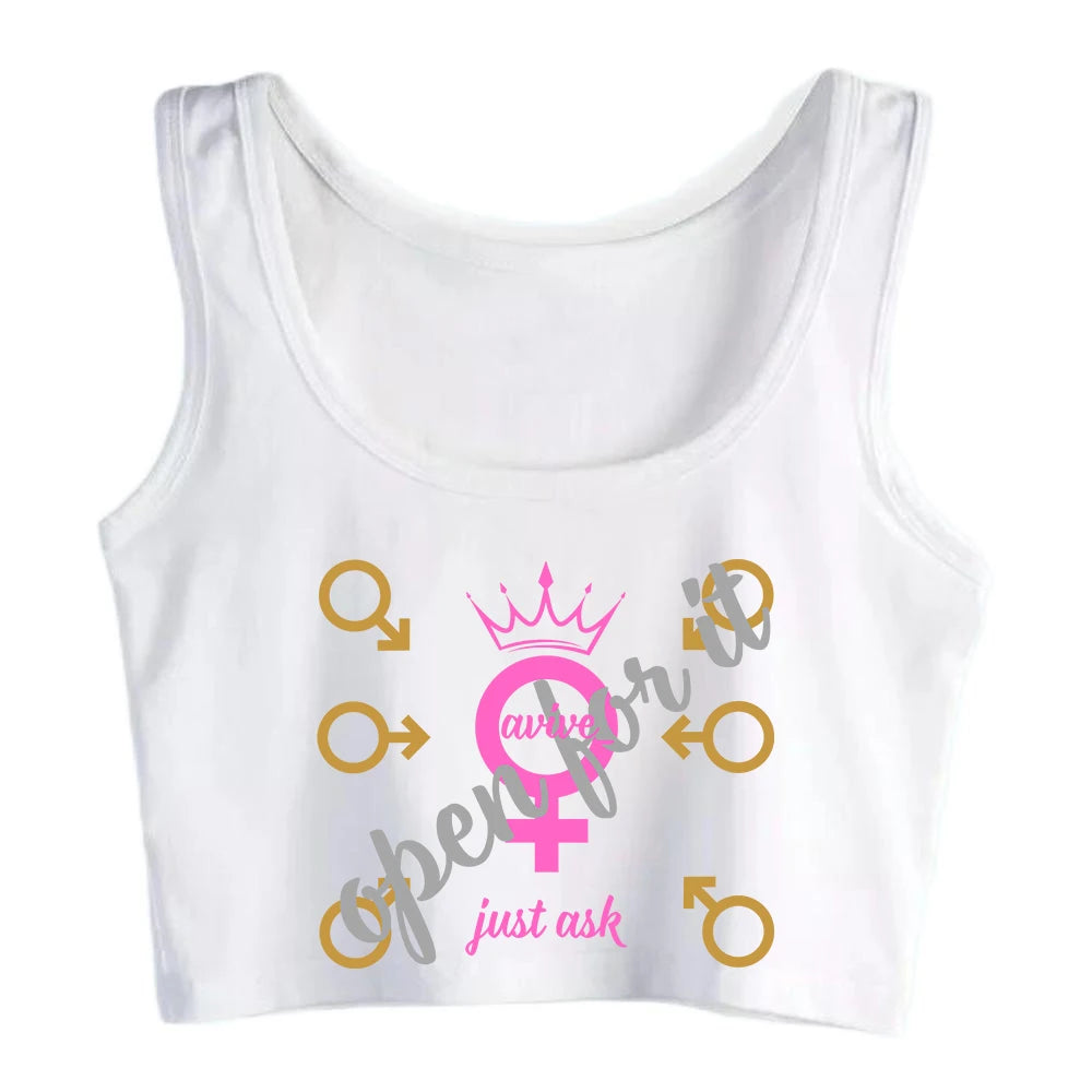 Just Ask Design Cotton Sexy Slim Fit Crop Top Hotwife Humor Fun Flirting Style Tank Top Swing Queen Naughty Training Camisole