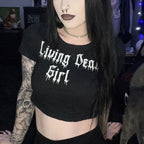 Y2K Clothes Letter Print 2000S Goth Kawaii Harajuku Fairy Grunge Short Top Women T-shirt Summer Fashion Baby Tee E-girl Crop Top