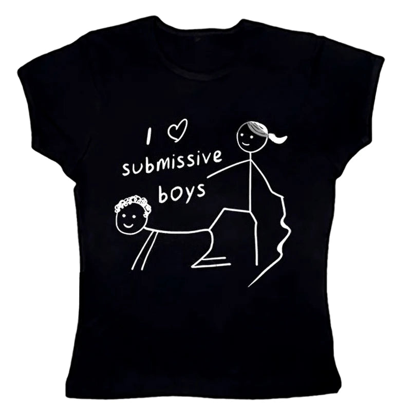 Grunge Punk Rock Hip Hop Aesthetic Print Crop Tops Slim Fit Chic Short Sleeve O-Neck Baby Tees Harajuku Y2K Retro Womens Clothes