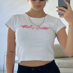 Y2K Clothes Letter Print 2000S Goth Kawaii Harajuku Fairy Grunge Short Top Women T-shirt Summer Fashion Baby Tee E-girl Crop Top