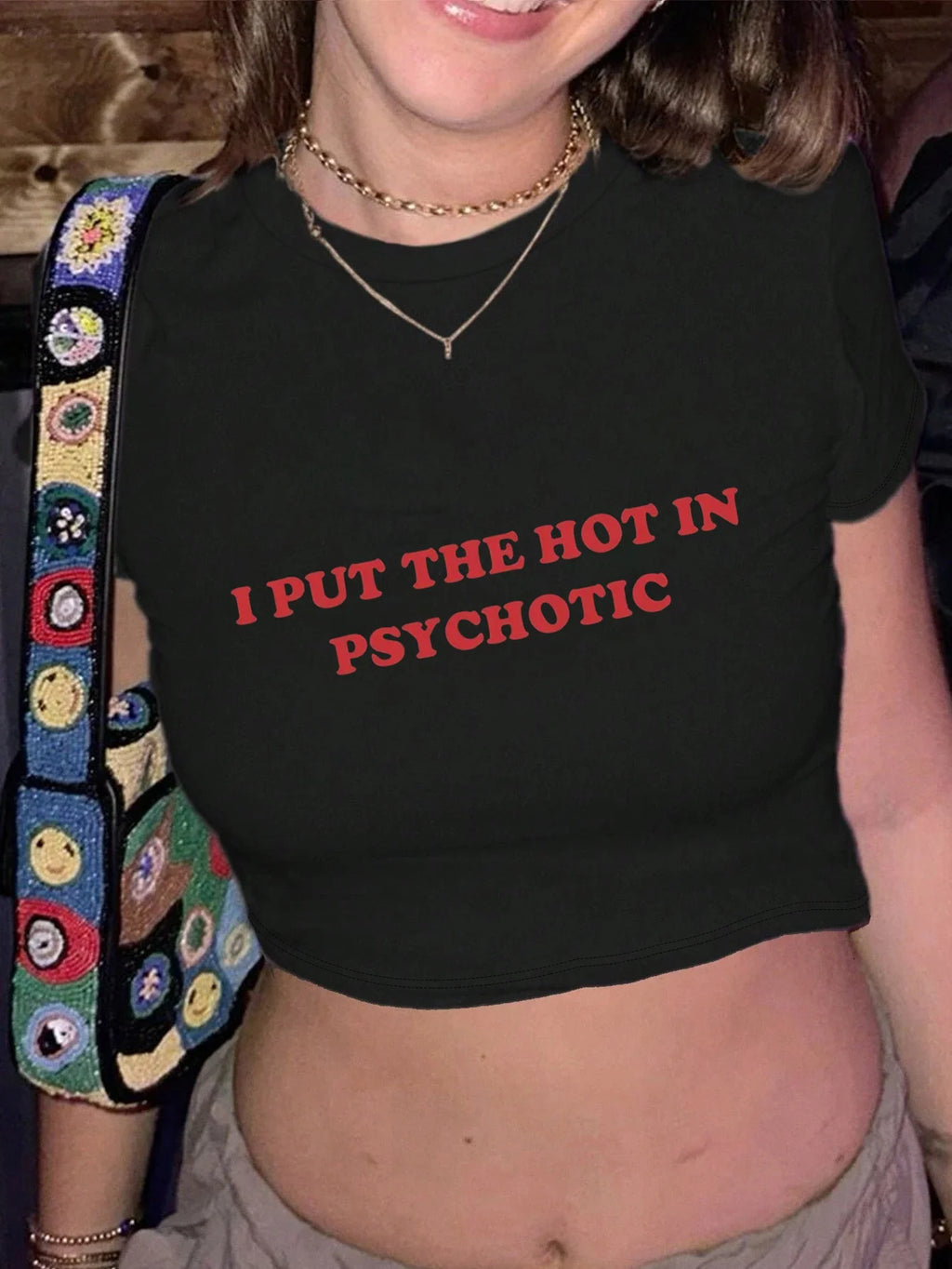 Sexy Y2K Short Sleeve Crop Top Letter Print Crew Neck T-shirt for Spring & Summer Women's Clothing Cropped