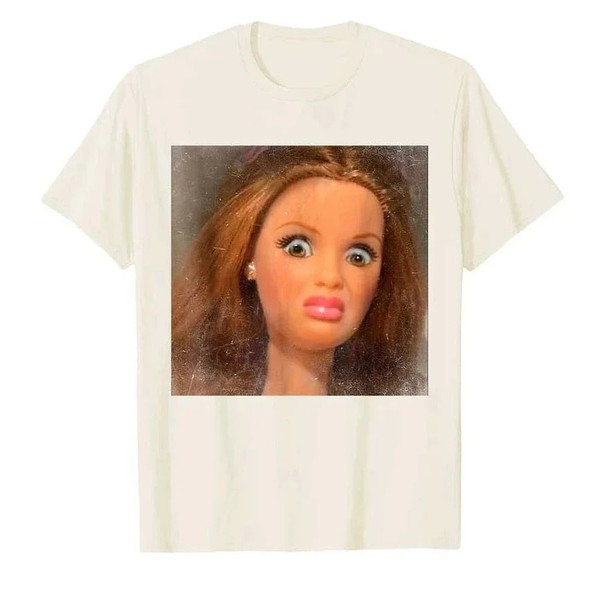 Funny Disgusting Doll Face Meme T-shirt for Men Women T Shirts Short Sleeve Tops  Casual Shirts for Women