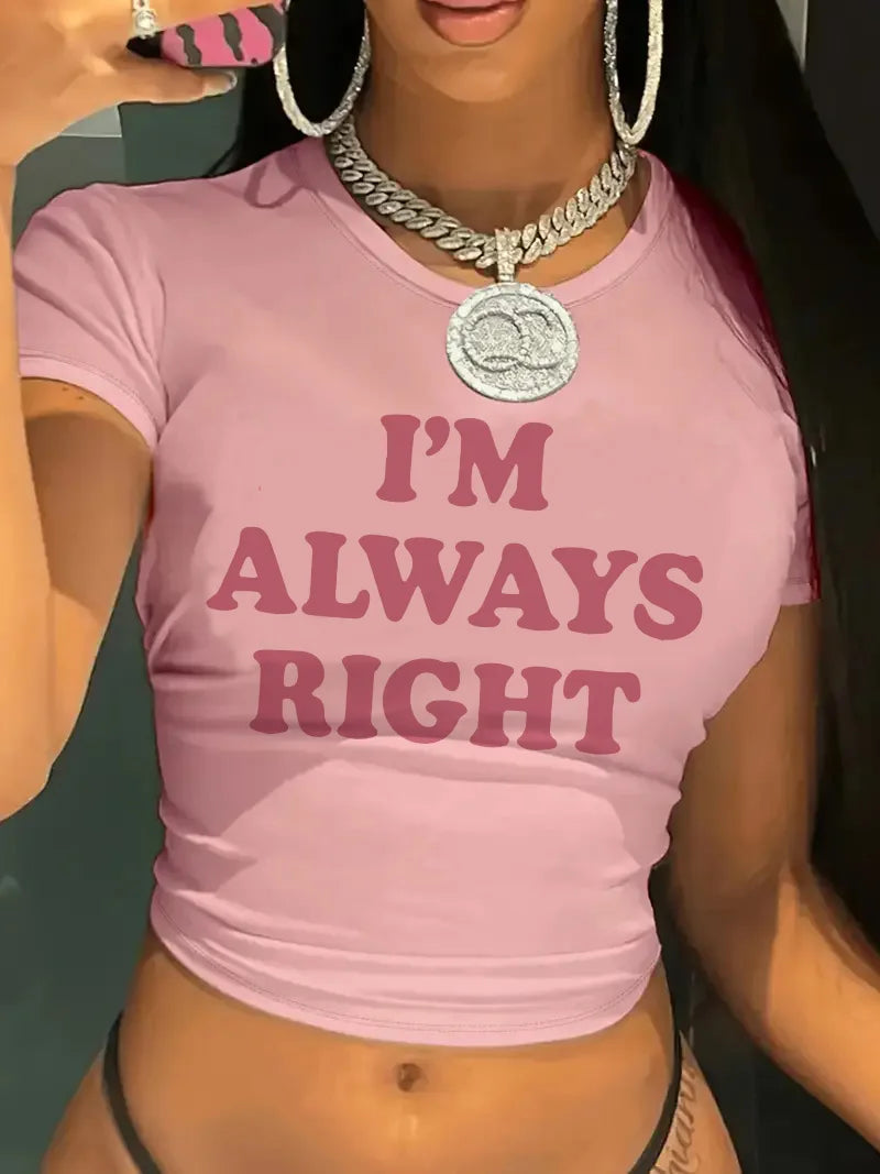 2026 90s Chic Cropped Fashion Print Crew Neck T-shirt Y2K Short Sleeve Tight Fit Crop Top Spring Summer Women's Clothing