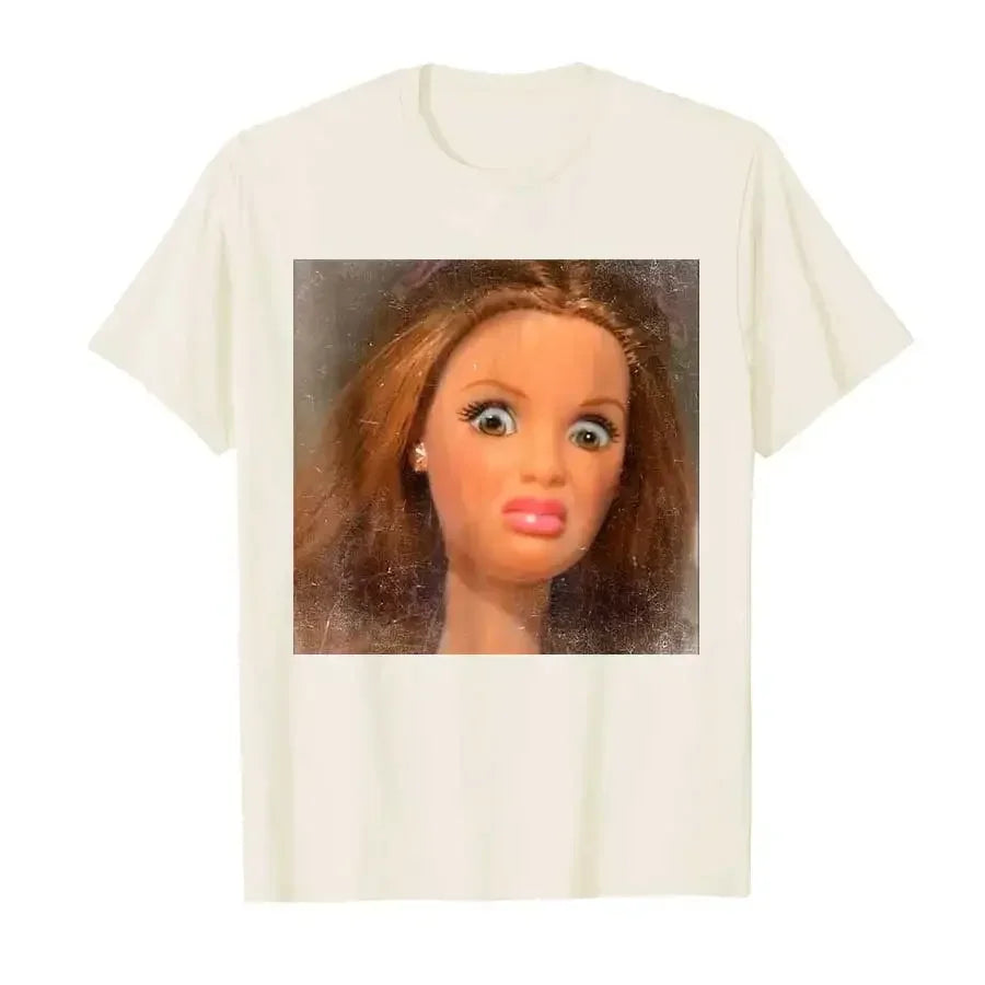 Funny Disgusting Doll Face Meme T-shirt for Men Women T Shirts Short Sleeve Tops  Casual Shirts for Women