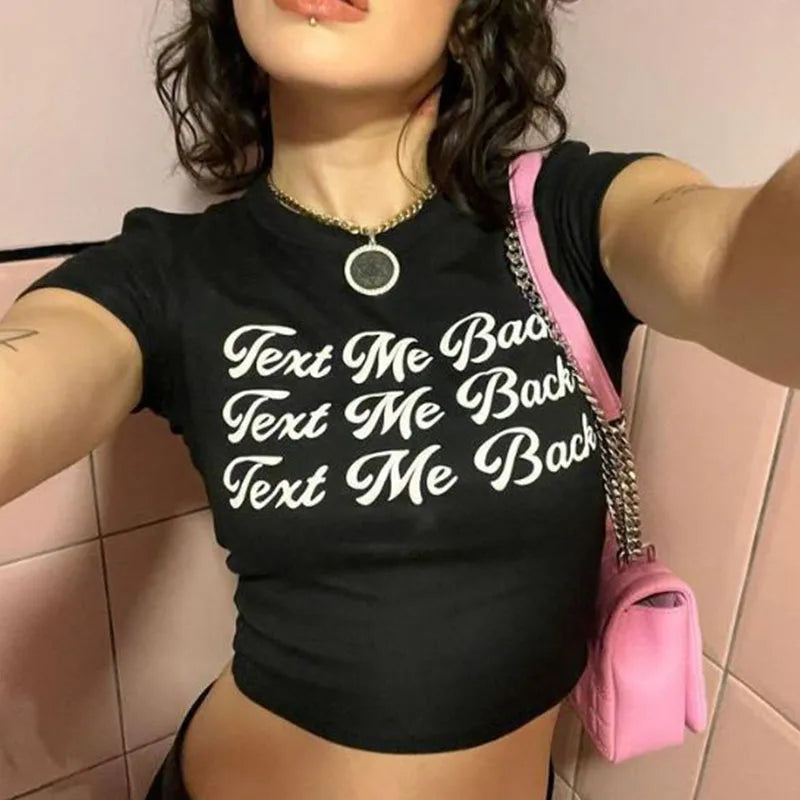 Y2K Clothes Letter Print 2000S Goth Kawaii Harajuku Fairy Grunge Short Top Women T-shirt Summer Fashion Baby Tee E-girl Crop Top