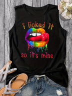 Women's Summer Colorful Lips Letter Print Loose Large Breathable and Comfortable Sleeveless Tank Top T-shirt