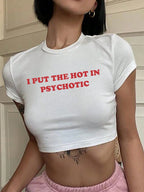 Sexy Y2K Short Sleeve Crop Top Letter Print Crew Neck T-shirt for Spring & Summer Women's Clothing Cropped