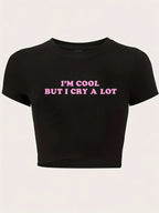 I'm Cool Print Crew Neck T-Shirt Casual Short Sleeve Top for Spring & Summer Women's Clothing