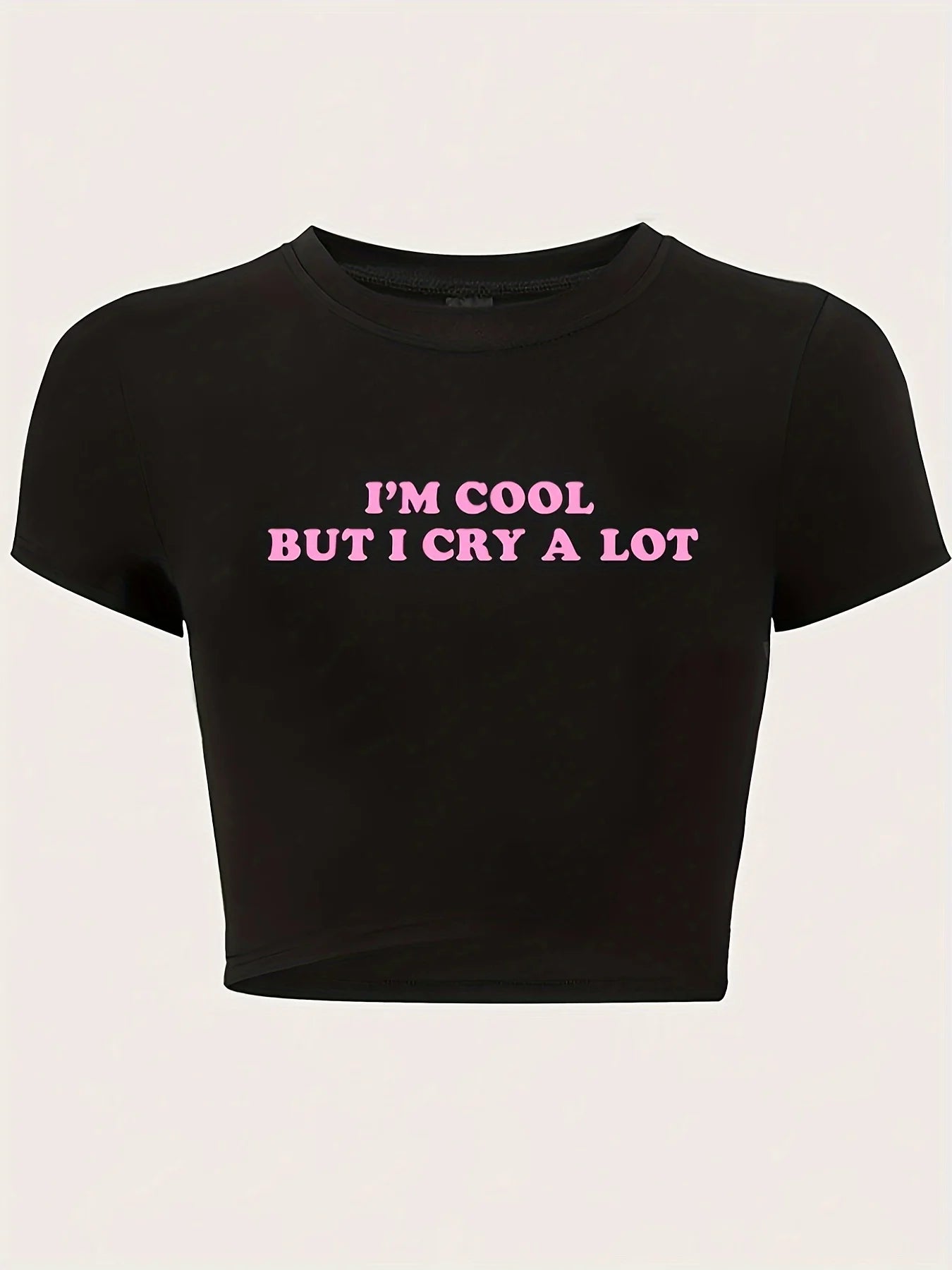 I'm Cool Print Crew Neck T-Shirt Casual Short Sleeve Top for Spring & Summer Women's Clothing