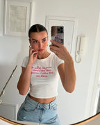 Y2K Letter Print Vintage High Street Aesthetic T-shirt 2000's Crop Top Summer Punk Short Sleeve Clothes Casual Streetwear Tshirt