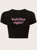 Fashion Cropped Letter Print Crop Top Slim T Shirt Y2K Short Sleeve T-Shirt Spring Summer Women's Clothing Sexy Shirt