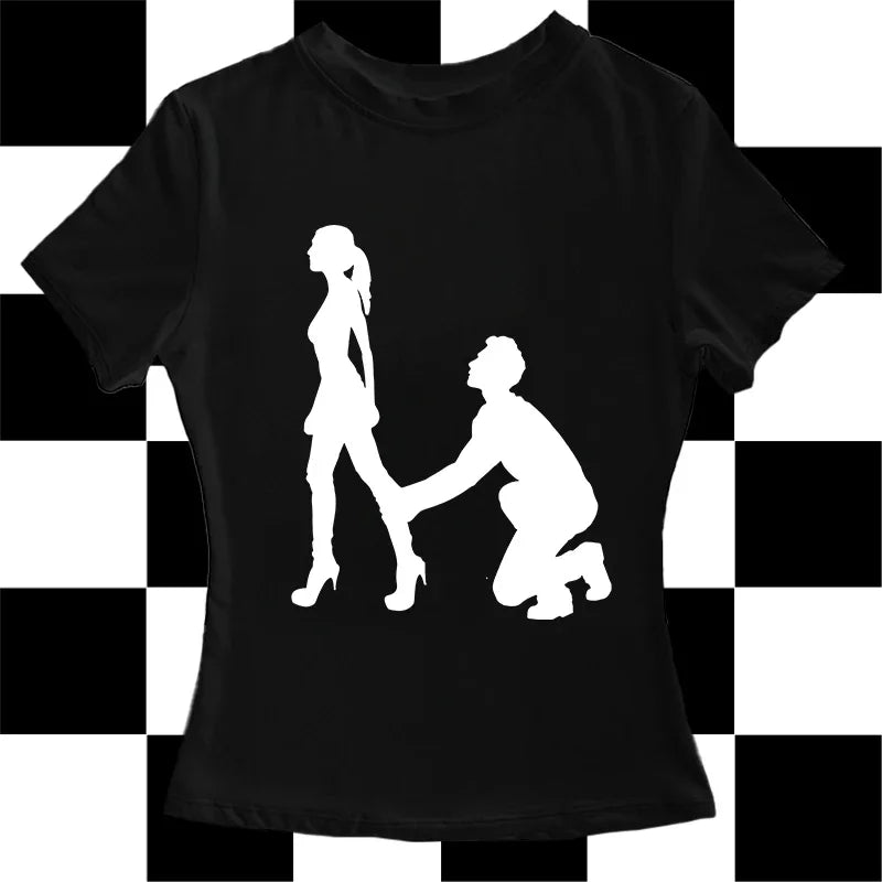 Y2K Women's T-shirt Hip Hop Rock Fashion Aesthetic Stylish Solid Color Print Daily Work Casual Round Neck Basic Women's Tops Y2K