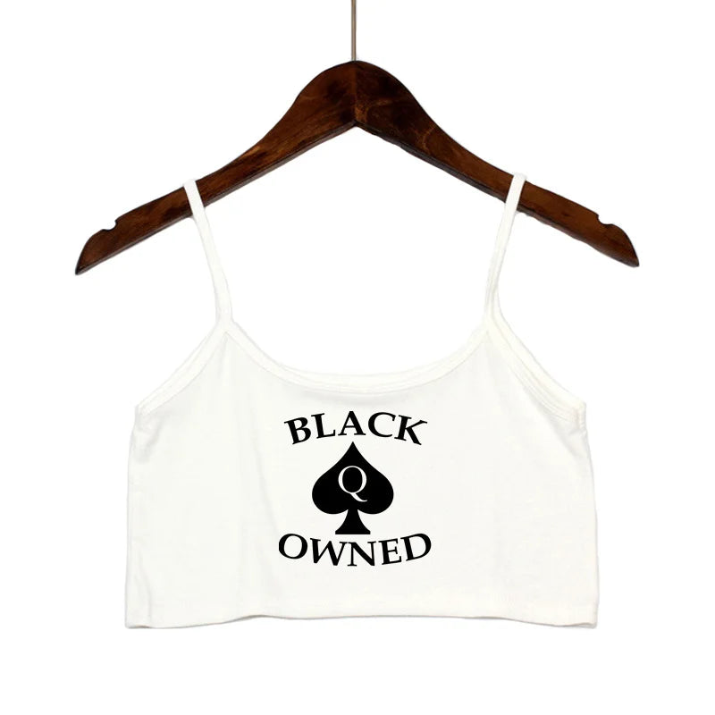 New BLACK Spades OWNED Women's Crop Top Summer Sexy Elastic Cotton Camis Sleeveless Short Tank Top Bar Hot Tops for Women