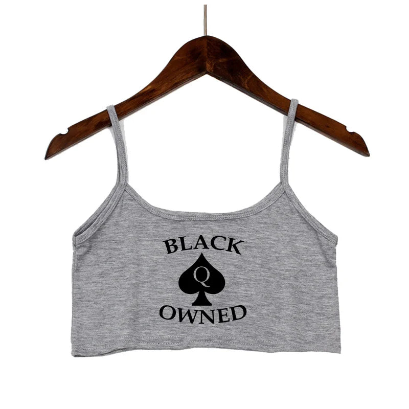 New BLACK Spades OWNED Women's Crop Top Summer Sexy Elastic Cotton Camis Sleeveless Short Tank Top Bar Hot Tops for Women