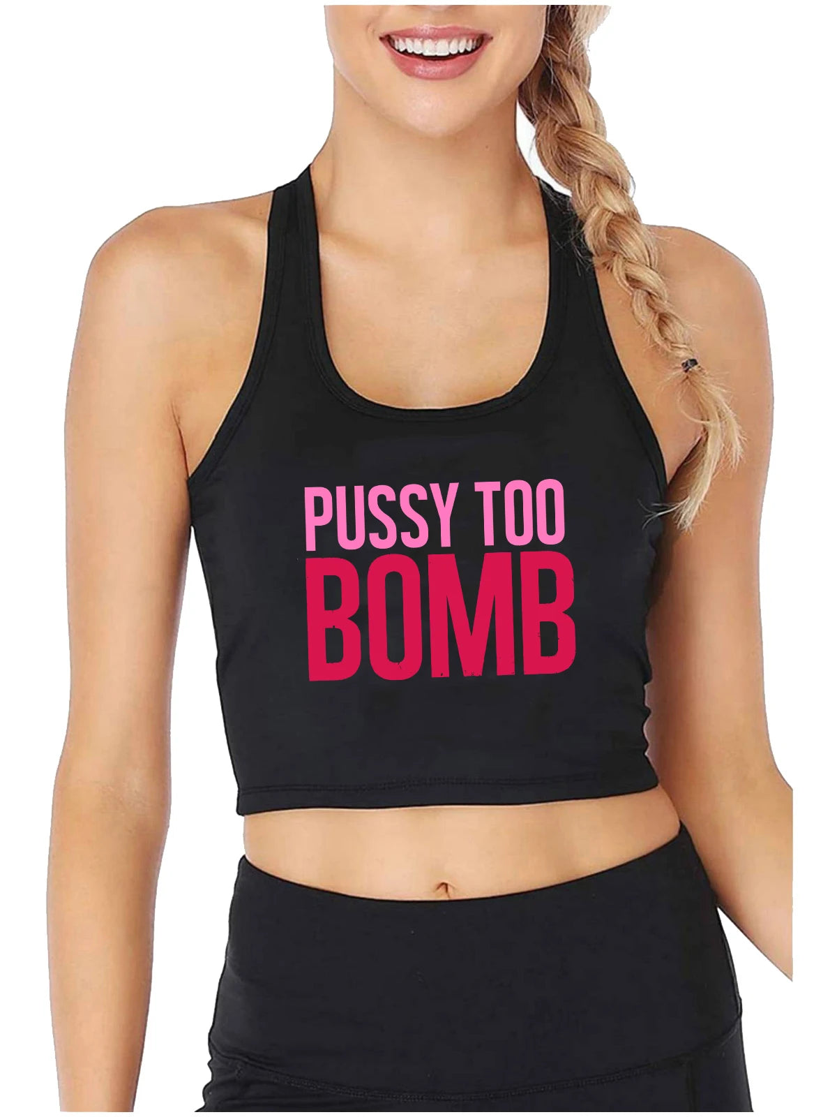 Pussy Too Design Cotton Sexy Slim Fit Crop Top Hotwife Humor Fun Flirting Style Tank Tops Swinger Naughty Camisole