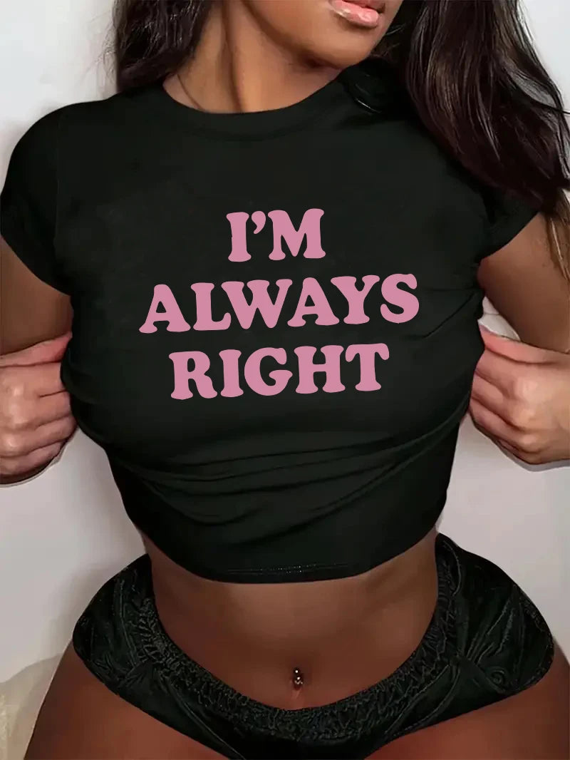 2026 90s Chic Cropped Fashion Print Crew Neck T-shirt Y2K Short Sleeve Tight Fit Crop Top Spring Summer Women's Clothing