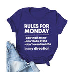 RULES FOR MONDAY Letter Print Women T Shirt Short Sleeve O Neck Loose Women Tshirt Ladies Tee Shirt Tops Camisetas Mujer