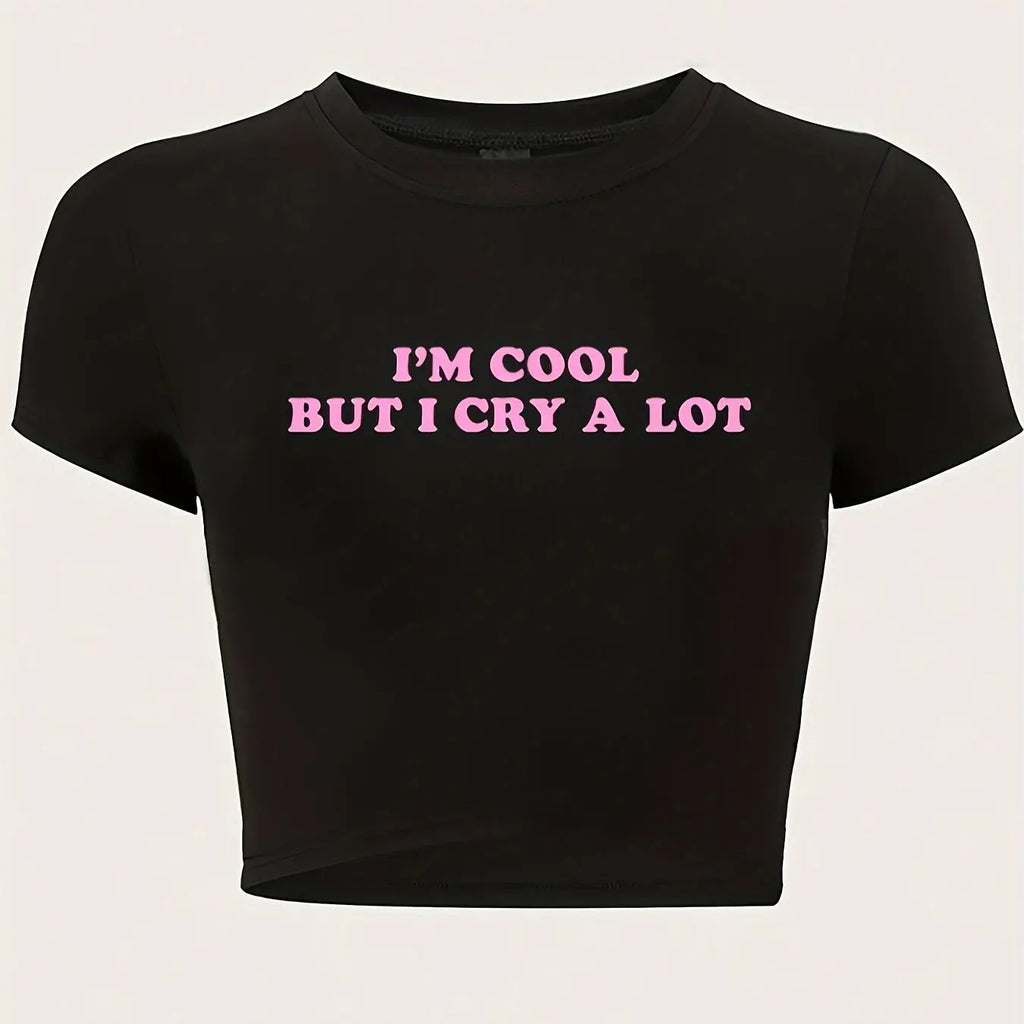 I'm Cool Print Crew Neck T-Shirt Casual Short Sleeve Top for Spring & Summer Women's Clothing