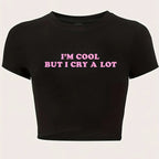 I'm Cool Print Crew Neck T-Shirt Casual Short Sleeve Top for Spring & Summer Women's Clothing