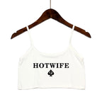 Fashion Women's Sexy Elastic Cotton Camis HOT WIFE Letters Print Female Sexy Crop Top Sleeveless Short Girls Tank Top Bar Women
