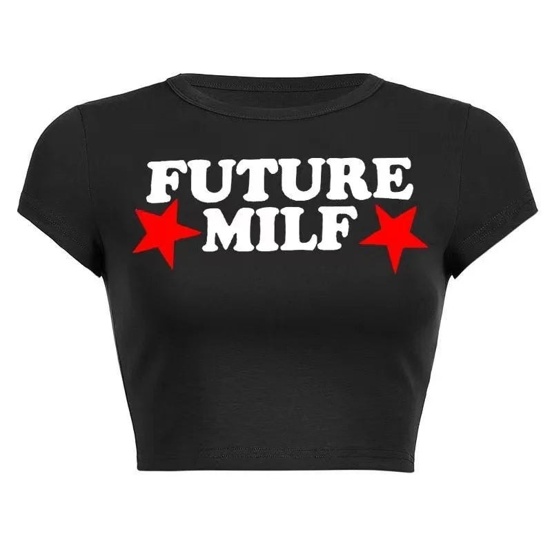 Y2K Clothes Letter Print 2000S Goth Kawaii Harajuku Fairy Grunge Short Top Women T-shirt Summer Fashion Baby Tee E-girl Crop Top