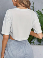 Letter Print Casual Crop Sports Tee Short Sleeves Fashion Fitness Workout Crop T-shirt Top Women's Activewear Graphic