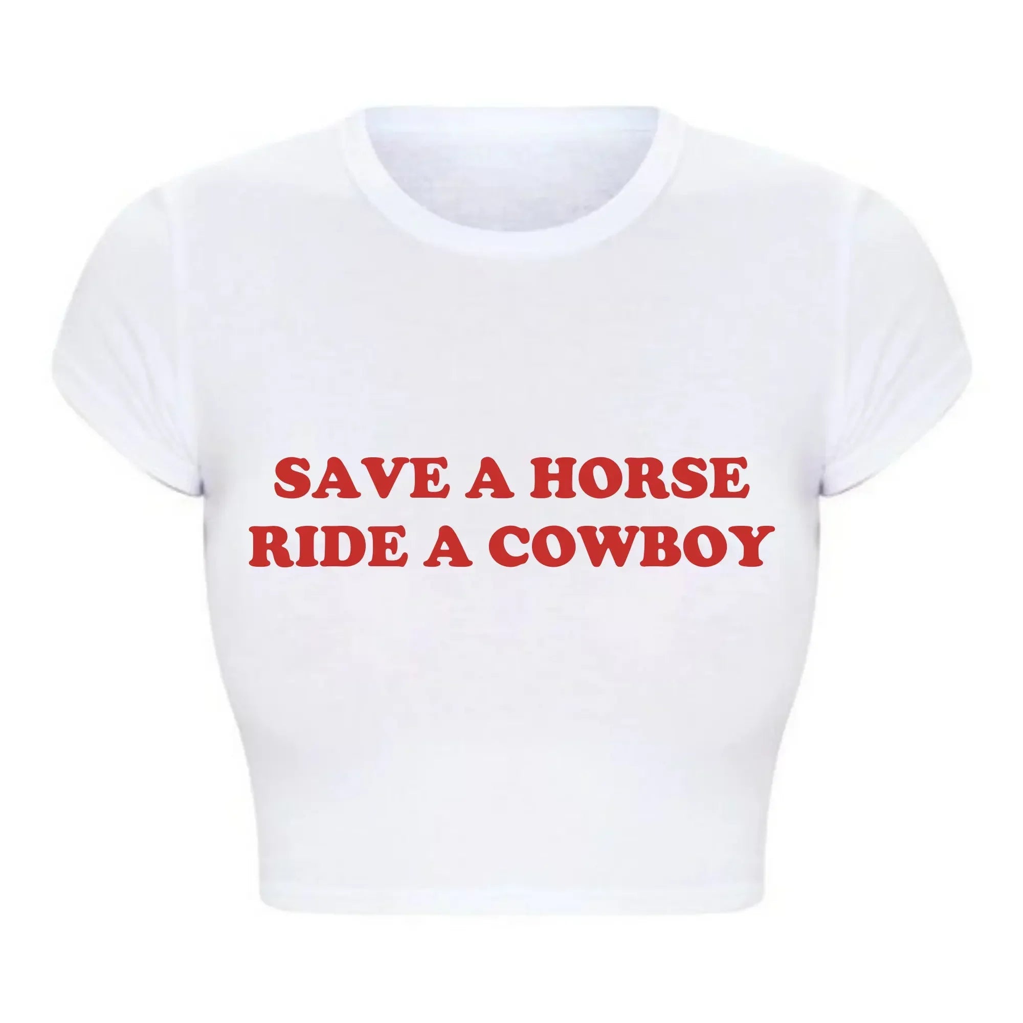 Save A Horse Ride A Cowboy Women Crop Top O Neck Baby Tee Y2k Clothing 2000s Grunge Goth T Shirt Vintage Kawaii Tshirt  Female