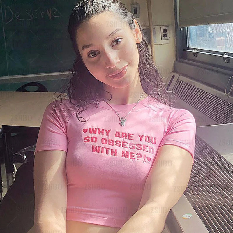 Women Vintage Retro embroidery Print T Shirt Women 2000s Slim Crop Top Sexy Short Sleeve T-shirt Grunge Tee Korean Style Pullove