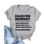 RULES FOR MONDAY Letter Print Women T Shirt Short Sleeve O Neck Loose Women Tshirt Ladies Tee Shirt Tops Camisetas Mujer