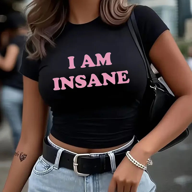 Hot Letter Print Short Sleeve Crop Tops for Woman Graphic Y2k Tshirt Women's Spring Summer Crew Neck Cropped T Shirt Clothes