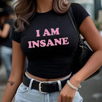Hot Letter Print Short Sleeve Crop Tops for Woman Graphic Y2k Tshirt Women's Spring Summer Crew Neck Cropped T Shirt Clothes