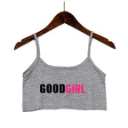 TELL ME I'M A GOOD GIRL Pink Print Summer Women's Crop Top Sexy Elastic Cotton Camis Sleeveless Short Tank Top Bar Tops Women