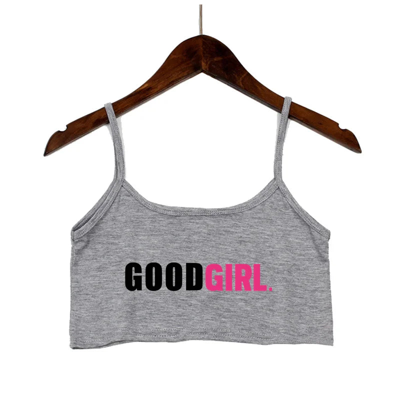 TELL ME I'M A GOOD GIRL Pink Print Summer Women's Crop Top Sexy Elastic Cotton Camis Sleeveless Short Tank Top Bar Tops Women