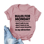 RULES FOR MONDAY Letter Print Women T Shirt Short Sleeve O Neck Loose Women Tshirt Ladies Tee Shirt Tops Camisetas Mujer