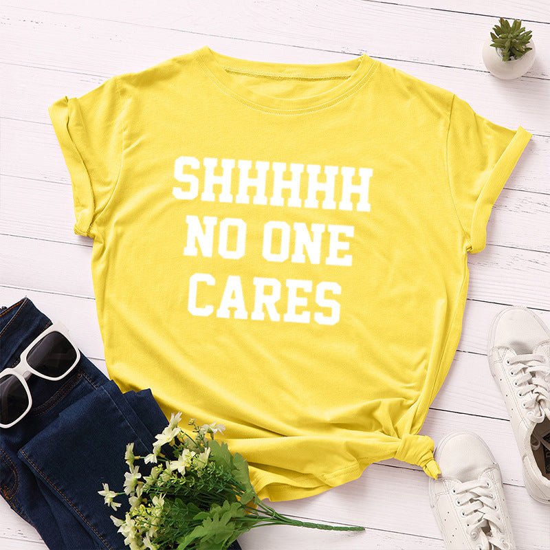 No One Cares Print Women T Shirt Short Sleeve O Neck Loose Women Tshirt Ladies Tee Shirt Tops Clothes Camisetas Mujer