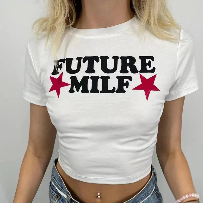 Y2K Clothes Letter Print 2000S Goth Kawaii Harajuku Fairy Grunge Short Top Women T-shirt Summer Fashion Baby Tee E-girl Crop Top