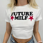 Y2K Clothes Letter Print 2000S Goth Kawaii Harajuku Fairy Grunge Short Top Women T-shirt Summer Fashion Baby Tee E-girl Crop Top