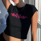 Y2K Clothes Letter Print 2000S Goth Kawaii Harajuku Fairy Grunge Short Top Women T-shirt Summer Fashion Baby Tee E-girl Crop Top