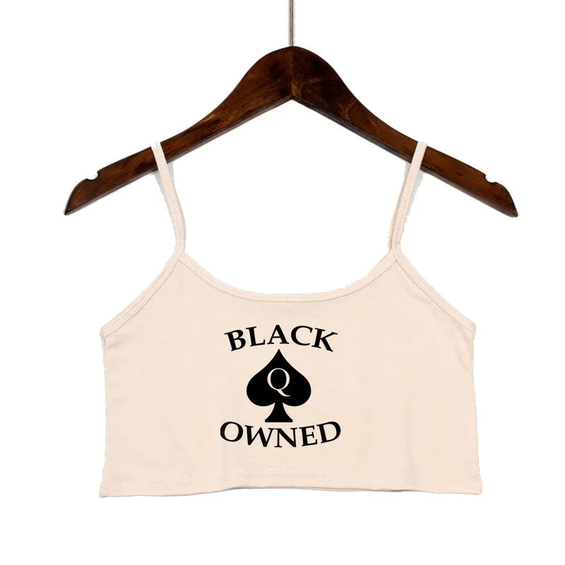 New BLACK Spades OWNED Women's Crop Top Summer Sexy Elastic Cotton Camis Sleeveless Short Tank Top Bar Hot Tops for Women