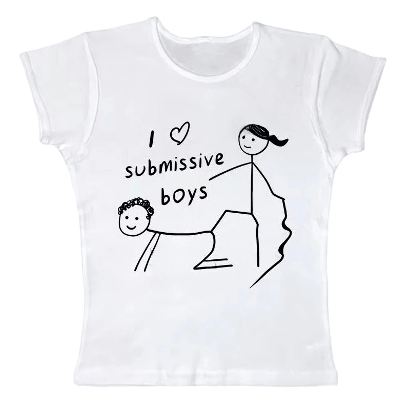 Grunge Punk Rock Hip Hop Aesthetic Print Crop Tops Slim Fit Chic Short Sleeve O-Neck Baby Tees Harajuku Y2K Retro Womens Clothes