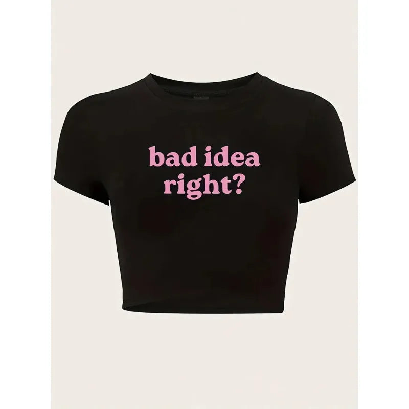 Fashion Cropped Letter Print Crop Top Slim T Shirt Y2K Short Sleeve T-Shirt Spring Summer Women's Clothing Sexy Shirt