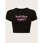 Fashion Cropped Letter Print Crop Top Slim T Shirt Y2K Short Sleeve T-Shirt Spring Summer Women's Clothing Sexy Shirt