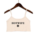 Fashion Women's Sexy Elastic Cotton Camis HOT WIFE Letters Print Female Sexy Crop Top Sleeveless Short Girls Tank Top Bar Women