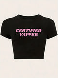 Neck Sleeve Summer Casual Ladies T Shirts Lettering Comfortable Women's High Elasticity Slim T-Shirt with Letter Print Round