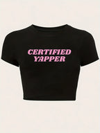 Neck Sleeve Summer Casual Ladies T Shirts Lettering Comfortable Women's High Elasticity Slim T-Shirt with Letter Print Round