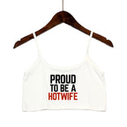 Fashion Women's Sexy Elastic Cotton Camis HOT WIFE Letters Print Female Sexy Crop Top Sleeveless Short Girls Tank Top Bar Women
