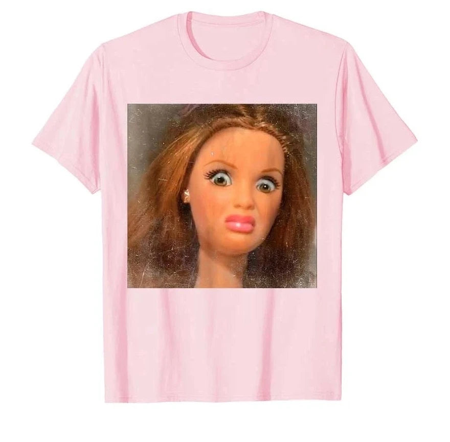 Funny Disgusting Doll Face Meme T-shirt for Men Women T Shirts Short Sleeve Tops  Casual Shirts for Women