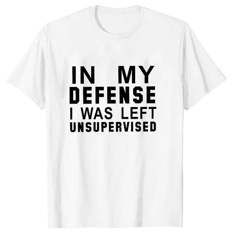 In My Defense I Was Left Unsupervised Tshirts Women Grunge Y2K Tops Funny Graphic Tees 2000s Clothes for Lady Girl Tops Hipster